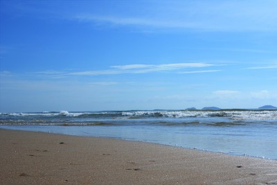沙滩上有阳光、沙子和大海