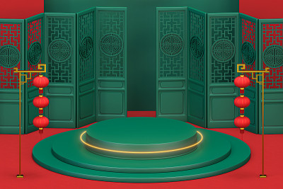 中国装饰背景，繁荣元素，3d渲染。