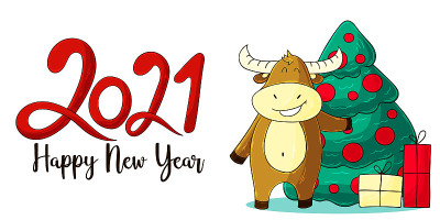 2021新年快乐儿童插画。中国新年牛年2021年