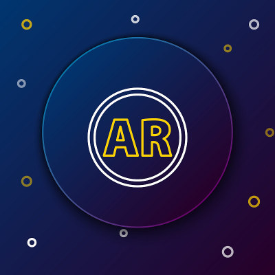 Ar线，增强现实图标孤立在蓝色背景上。色彩斑斓的轮廓的概念。向量