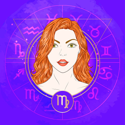 矢量插图的处女星座和肖像美丽的女孩。