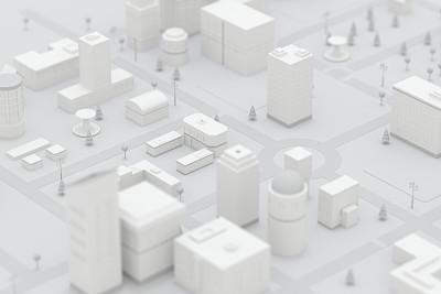 市中心建筑，模拟城市，3d渲染。
