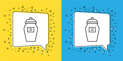 Set line Funeral urn icon isolated on yellow and b