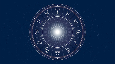 星座星座。占星学的背景。矢量符号。一组简单的圆形轮廓图标。