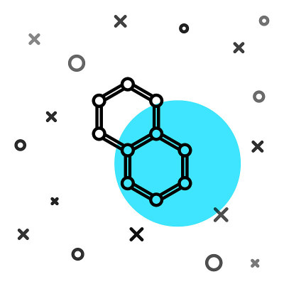 黑线化学公式图标孤立在白色背景上。摘要六边形用于创新医药、卫生、科研和科学。随机动态形状。向量