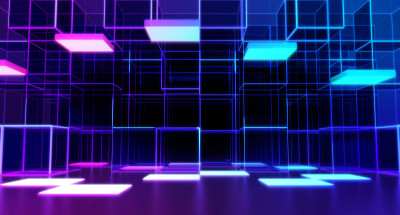 高科技未来发光霓虹灯，抽象背景，3d渲染