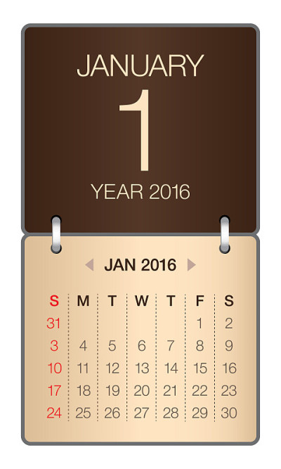2016年1月日历-