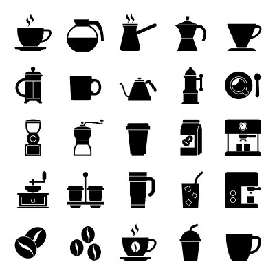 咖啡杯图标收集-向量剪影和插图