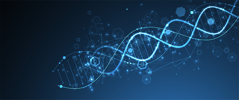 Glowing neon DNA chain. Biotechnology, biochemistr