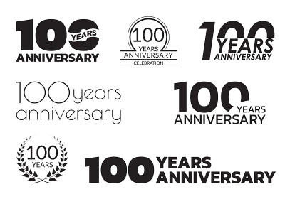 100周年的图标或标志集。100岁生日庆祝徽章或标签的请柬，周年设计。矢量插图。