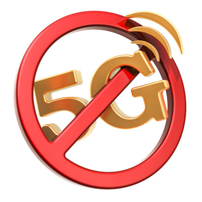 禁止5 g的概念。5G配禁红色禁圈。3D渲染孤立的白色背景