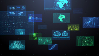 数字网络技术AI 5G数据通信概念3D插图背景