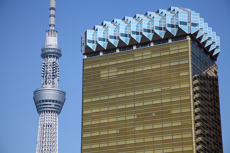 东京天空树和朝日啤酒总部大楼在东京