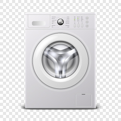 矢量3d现实现代白钢洗衣机图标特写孤立在透明的背景。Wacher的设计模板。前视图，洗衣概念