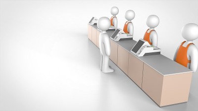 便利店店员和一个顾客右3d渲染