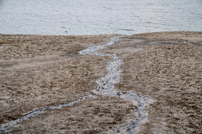 温泉地热水从西拇指间歇泉盆地流入黄石湖