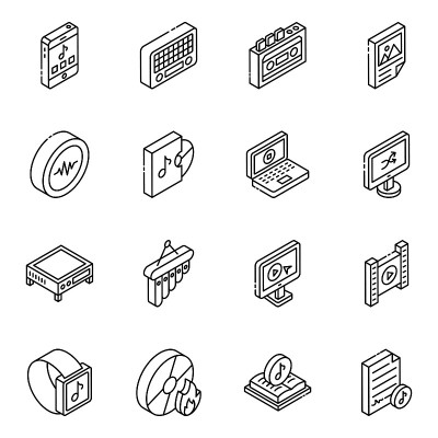 Trendy Multimedia Glyph Isometric Icons Pack