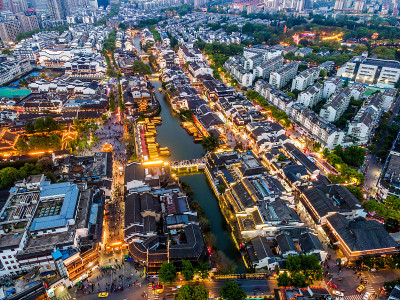 航拍南京著名的秦淮河风景区夜景