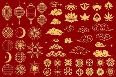 Asia elements. Chinese festive decorative gold tra