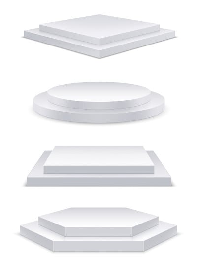 逼真的白色讲台与台阶，3d圆形舞台