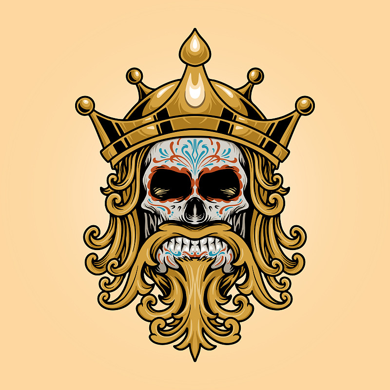 King Crown Skull Dia De Los Muertos Logo Gold Illu