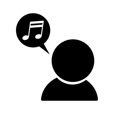 音符语音泡泡和人物图标。向量。
