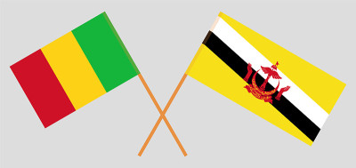 Crossed flags of Mali and Brunei