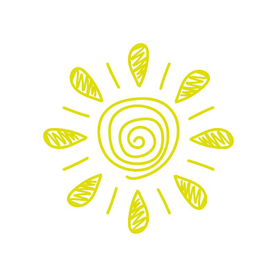太阳图标。彩色的轮廓剪影。可爱的草图。矢量平面图形手绘插图。白色背景上的孤立对象。隔离。