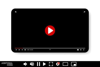视频播放器界面隔离在白色背景。网站和移动应用的视频流模板设计。矢量图