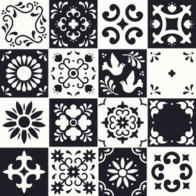 Mexican talavera pattern. Ceramic tiles with flowe