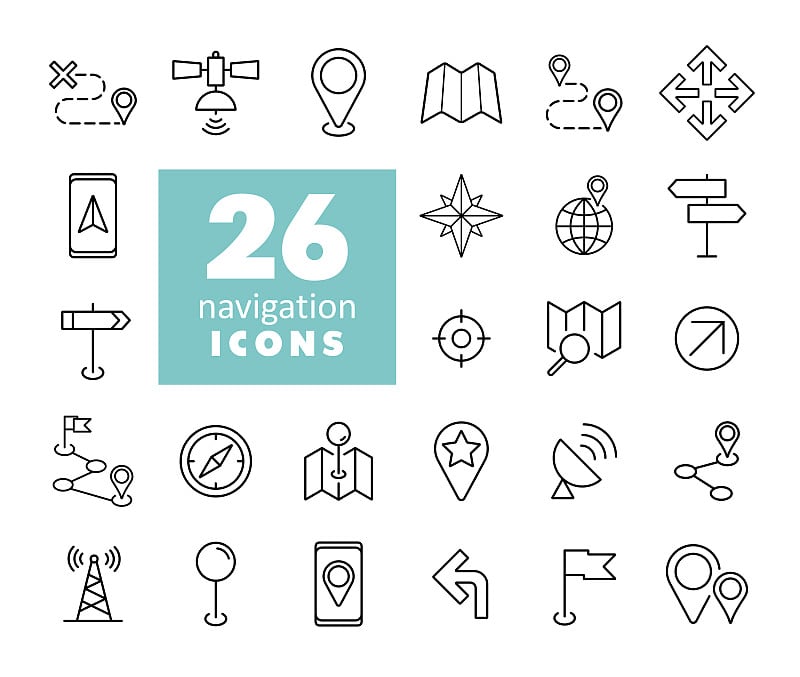 Maps, location, navigation vector icons set