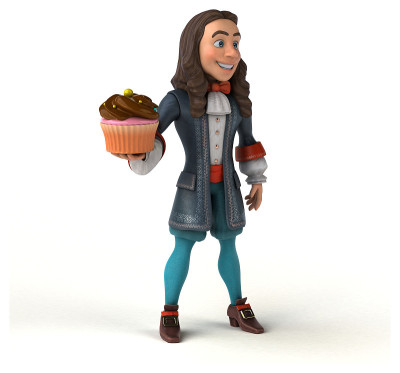 3D插图的卡通人在历史巴洛克服装