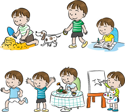 vector cartoon kids action emoji life set