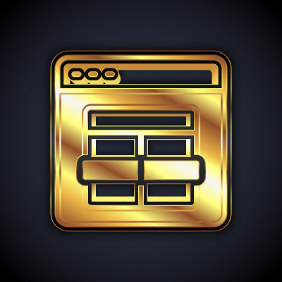 金色的MySQL代码图标隔离在黑色背景上。HTML代码符号为您的网站设计。向量
