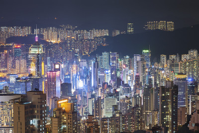 香港城市夜间鸟瞰图