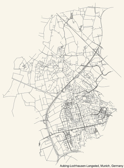 德国慕尼黑Aubing-Lochhausen-Langwied区(Stadtbezirk)街道道路图