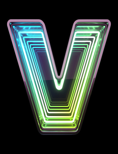 ∞氖字体。月后的光。字母V。
