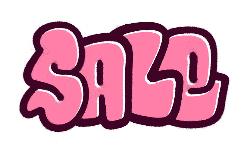 graffiti sale bubble word sprayed in pink over whi