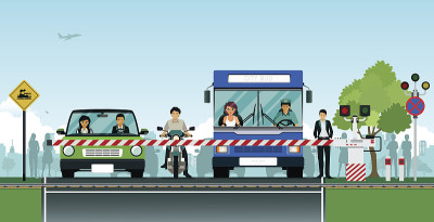 与公路列车相交
