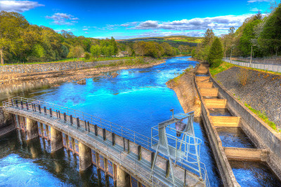 鱼梯Pitlochry苏格兰英国河Tummel在彩色hdr