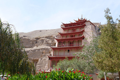 中国甘肃敦煌莫高窟的古代佛教建筑