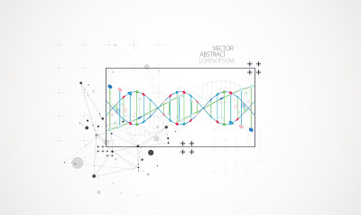 艺术科学模板，壁纸或带有DNA分子的横幅。