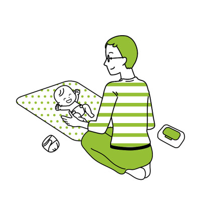 一个男人在换尿布的插图。