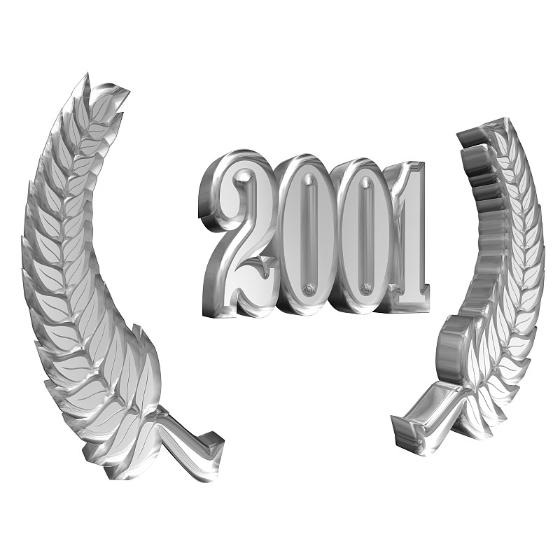 3D插图:一个月桂花环的周年与数字