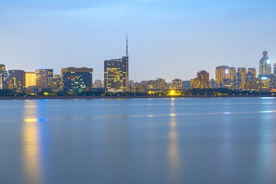 夜晚，杭州金融区天际线，中国浙江省