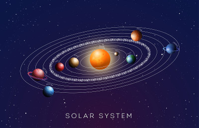 有梯度行星的太阳系。矢量插图。