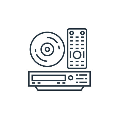DVD播放器矢量图标孤立的白色背景。轮廓线，细线dvd播放器图标，用于网站设计和移动，应用程序开发。