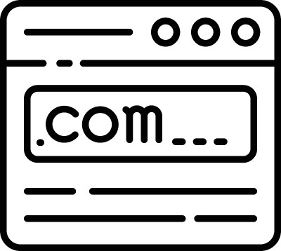 Tld。com注册概念，。com域名url向量图标设计，云计算和Web托管服务符号上的白色背景