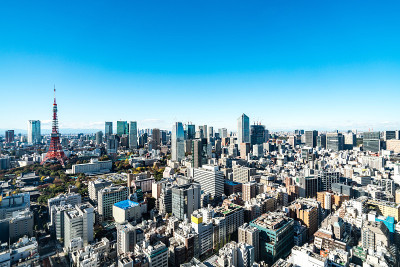 东京城市景观-六本木和港区的现代鸟瞰图。