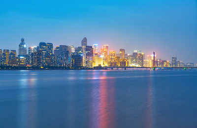 夜晚，杭州金融区天际线，中国浙江省